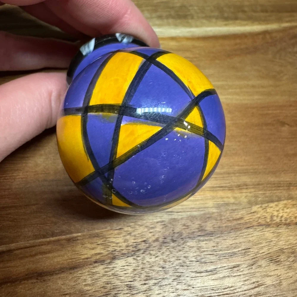 Hand Painted Ceramic Wine Bottle Stopper Purple Yellow Harlequin Geometric Cork
